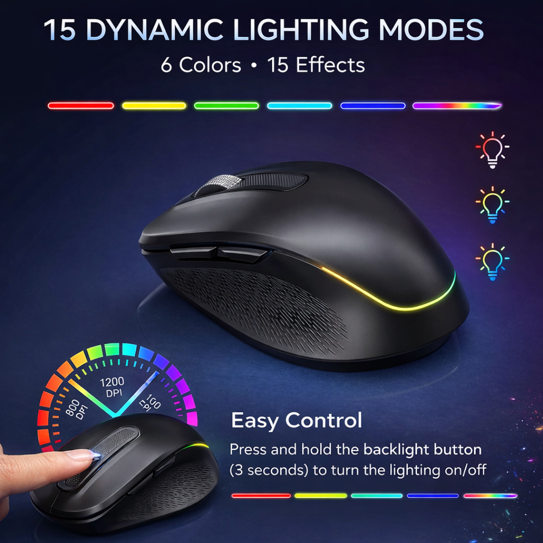 Wireless Keyboard Mouse Set Backlit Full Size Ergonomic with Phone Tablet Holder 2.4G USB