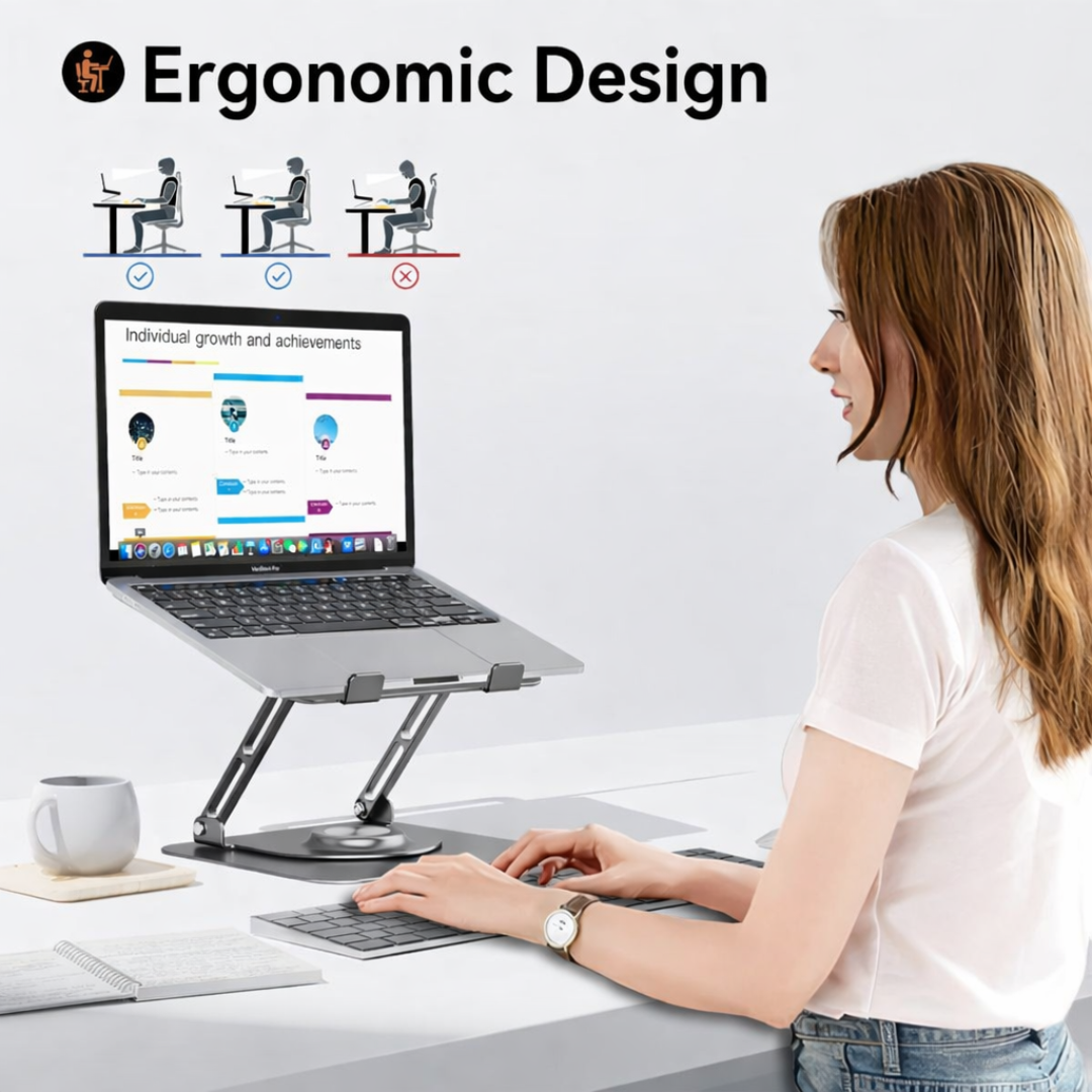 Foldable Aluminum Laptop Stand 360 Rotation Cooling Fan Adjustable Anti Slip Stand for 7–17 Inch
