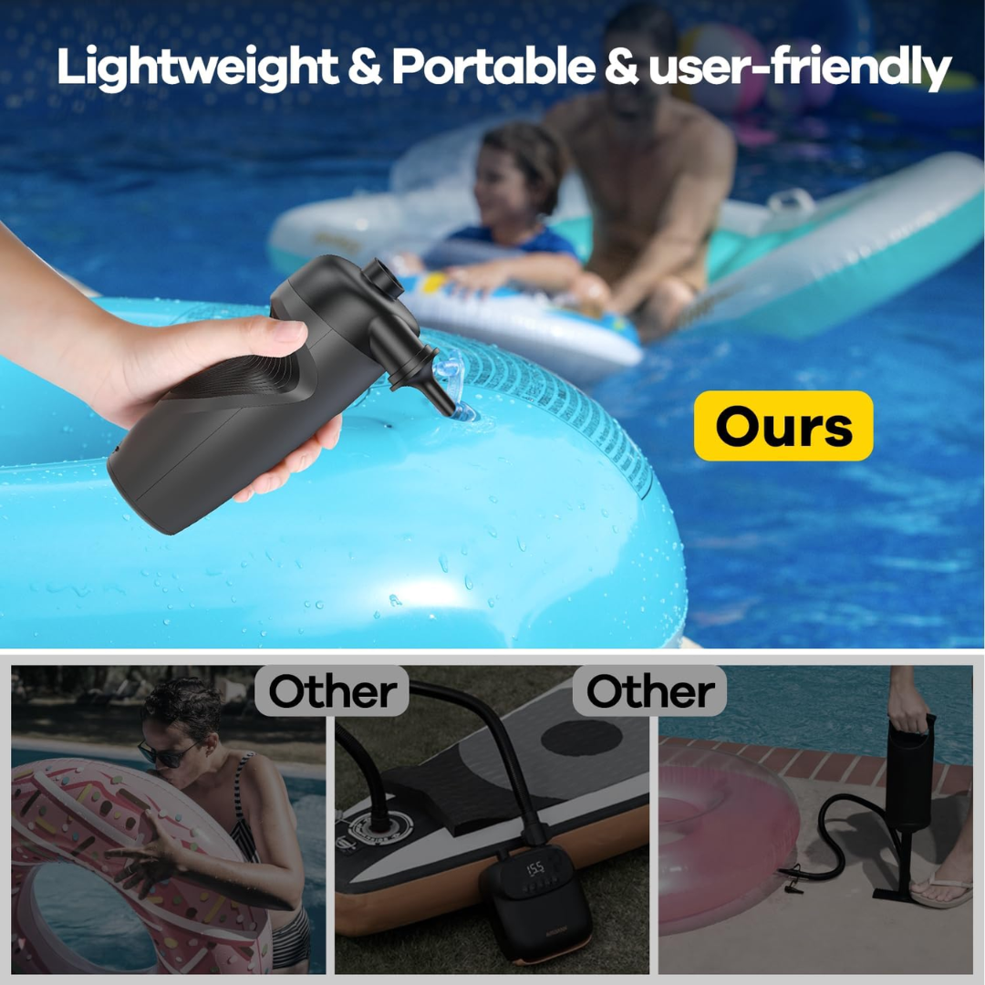 Wireless Portable Air Pump 20PSI Electric Inflator with Light for Outdoor Use