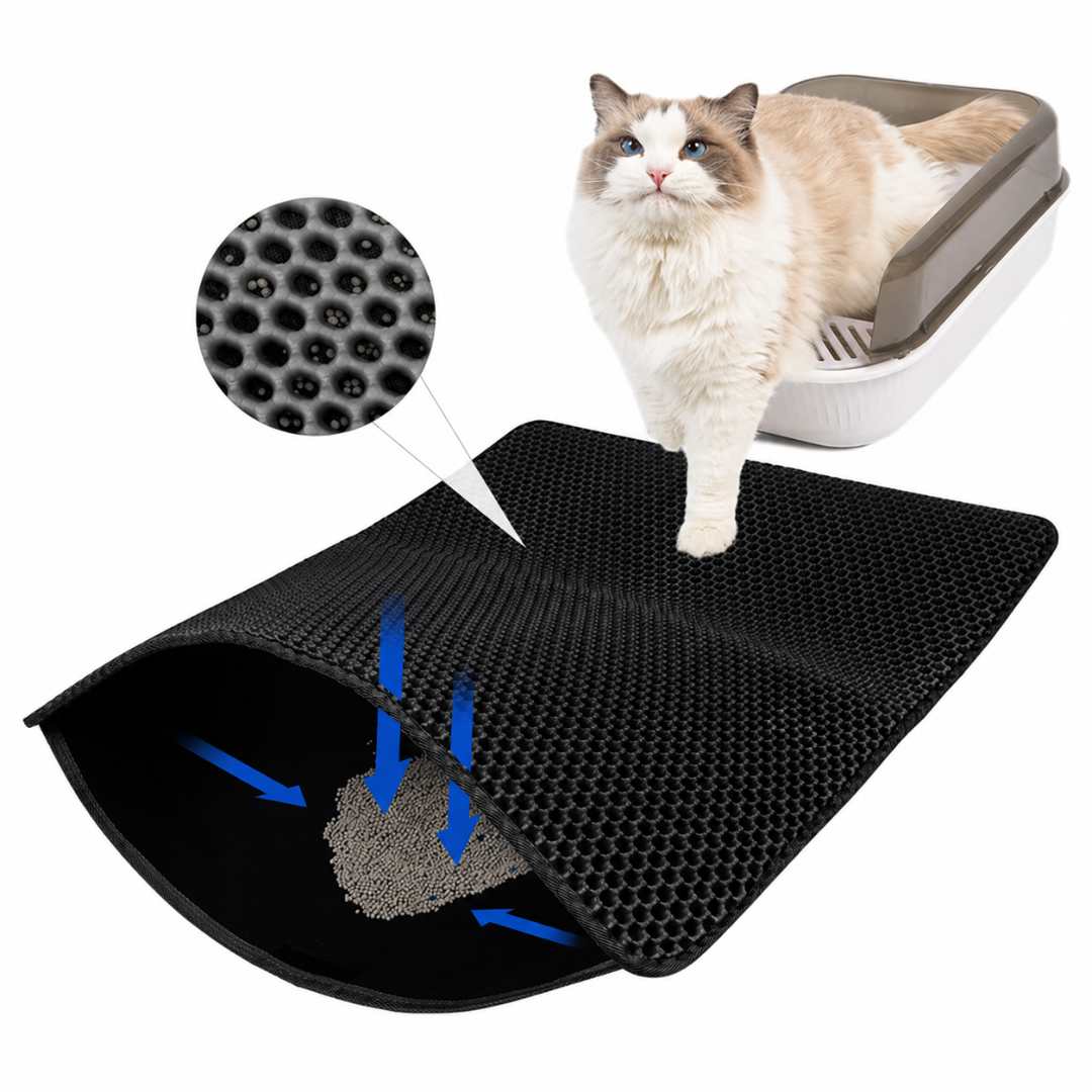 Black Double Layer Cat Litter Pad Waterproof Non Slip Pet Mat Easy Clean