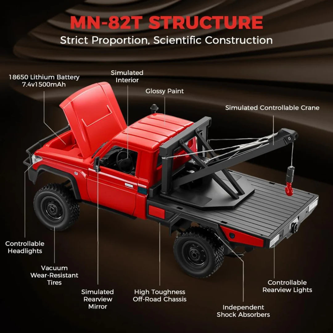 1/12 4WD RC Tow Truck with LED Lights and Functional Towing Hook