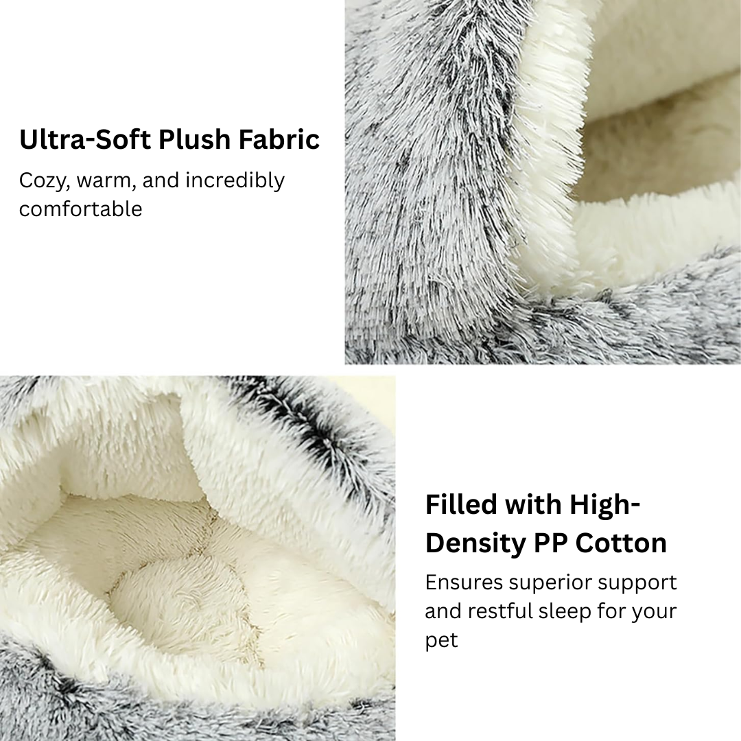 Grey Round Plush Pet Bed 2-in-1 Covered Cat Nest Soft Cushion for Cats and Small Dogs