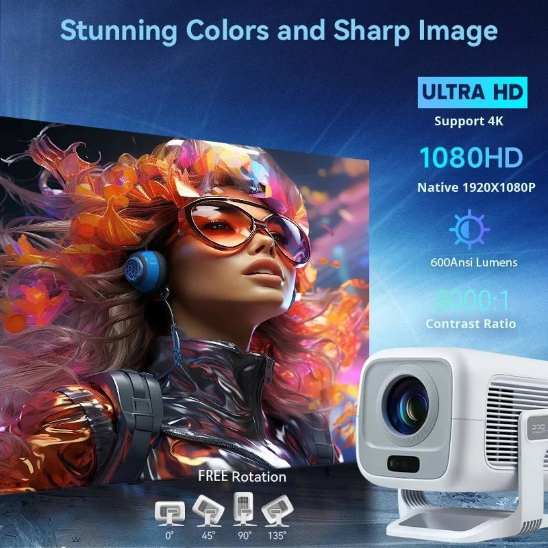 4K Android Projector Portable Auto Focus 600 ANSI LED Video Projector with Bluetooth