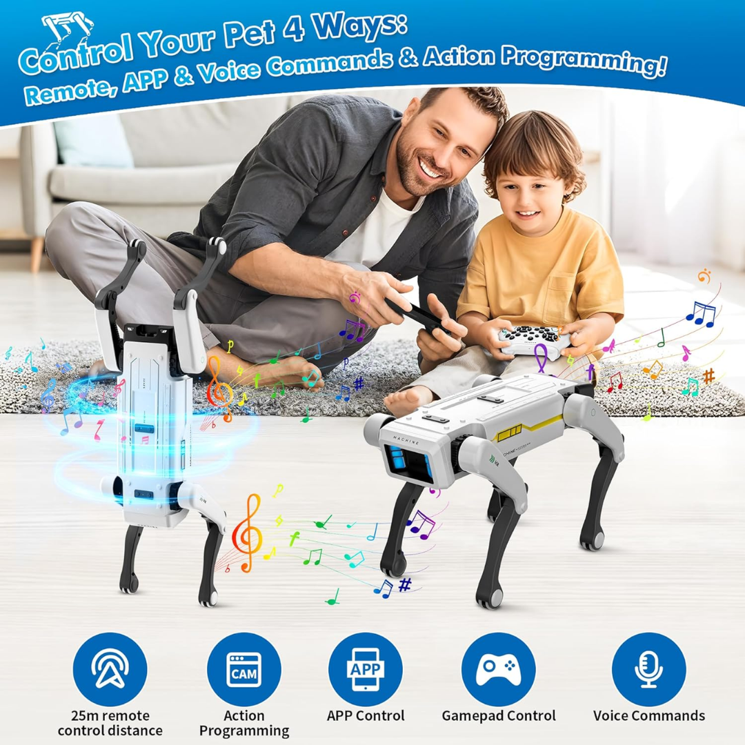 AI Robot Dog Toy with Handshake Clip, App Control, and Programmable Tricks