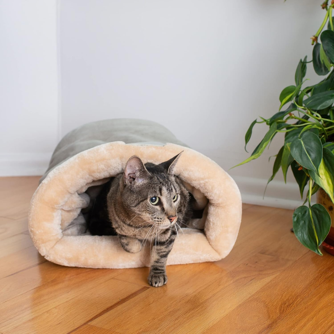 Grey Sleeping Bag Semi Enclosed Pet Nest Soft Cushion Bed for Cats and Small Dogs