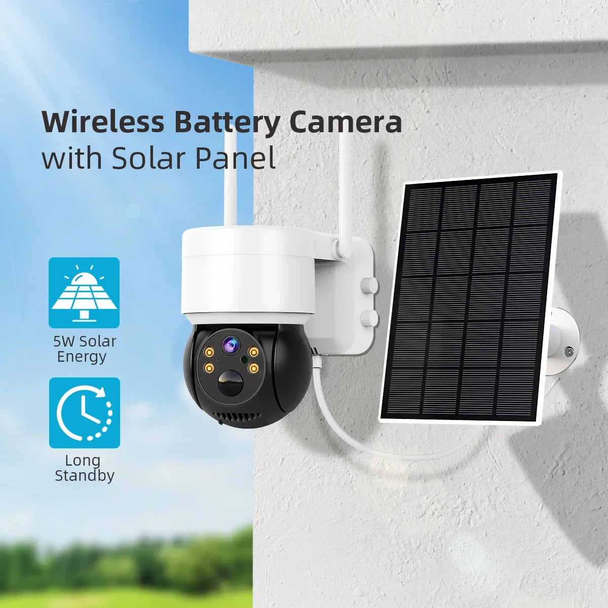Solar Powered Outdoor 4MP HD Security Camera with PTZ Rotation, Night Vision and Wireless Monitoring