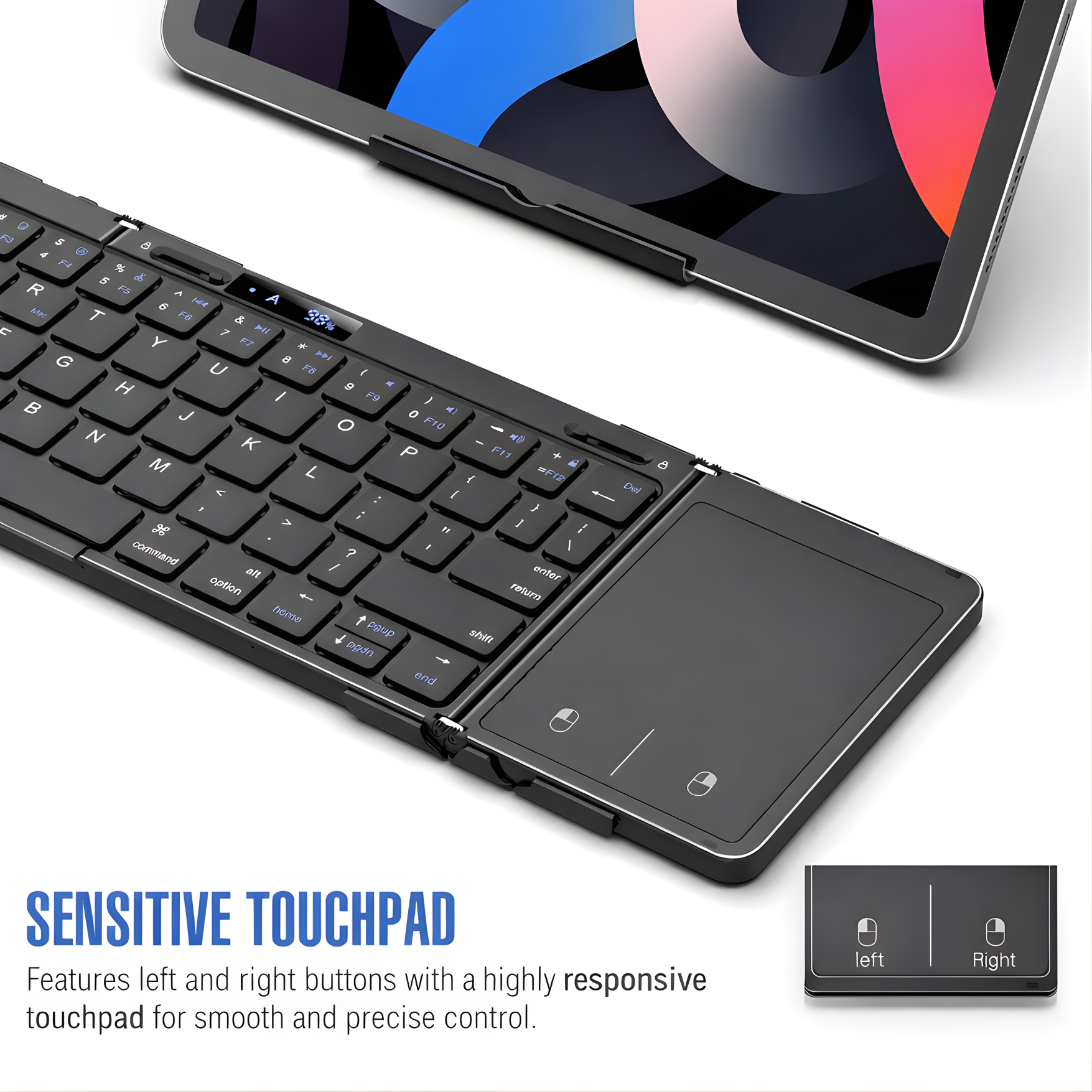 Foldable Bluetooth Keyboard with Touchpad PU Leather Rechargeable Wireless Keyboard for Tablet Phone Laptop