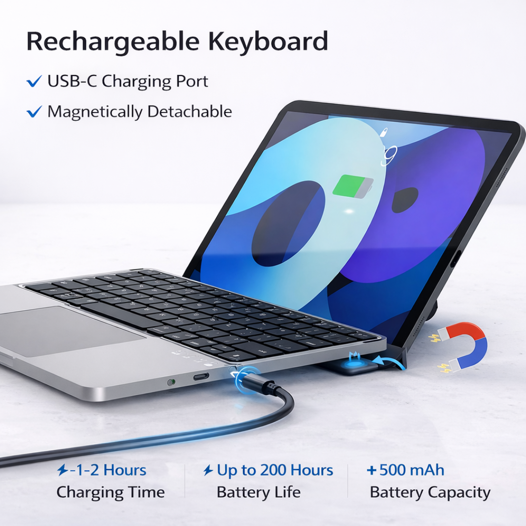 Foldable Bluetooth Keyboard with Touchpad and Phone Holder Rechargeable Portable Keyboard for Tablet Laptop