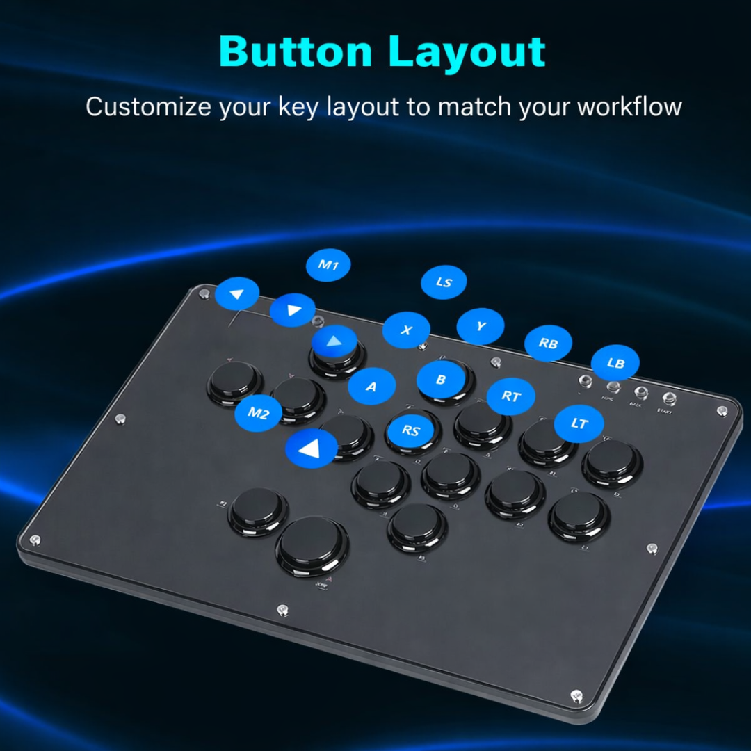 16 Key Leverless Arcade Controller Mechanical Gaming Keypad RGB USB for PC Console