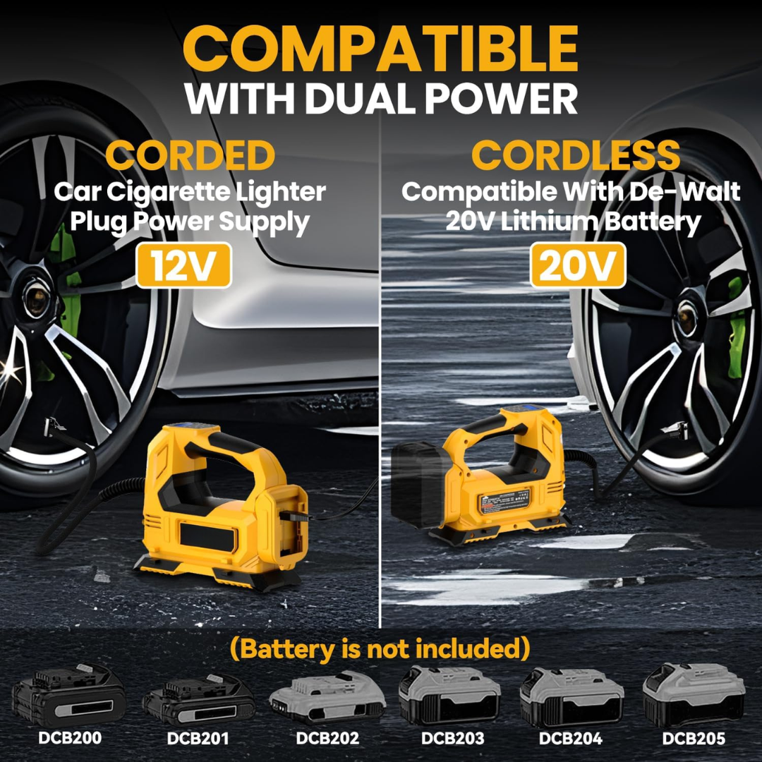 Cordless Air Compressor Pump 150 PSI Digital Display Compatible with DeWalt 18V Battery