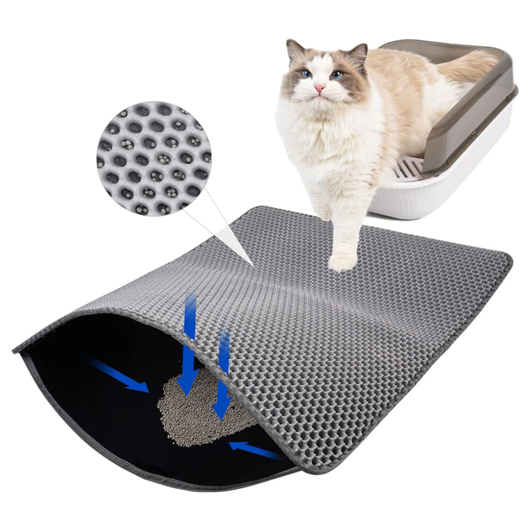 Grey Waterproof Cat Litter Mat Double Layer Non Slip Pet Pad Easy Clean Design