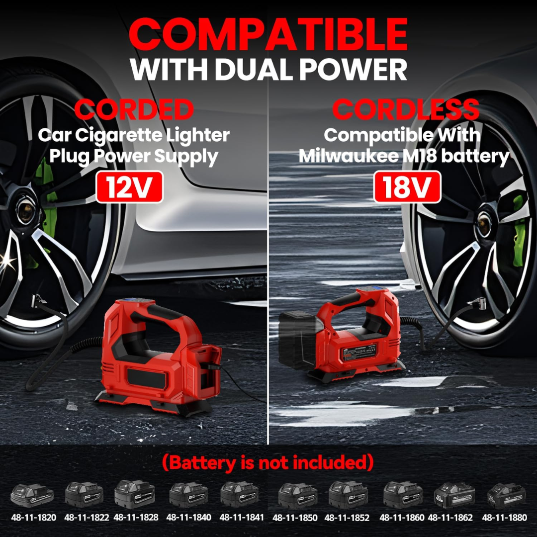 Portable Digital Air Compressor Pump 150 PSI with LED Light Compatible with Milwaukee 18V Battery