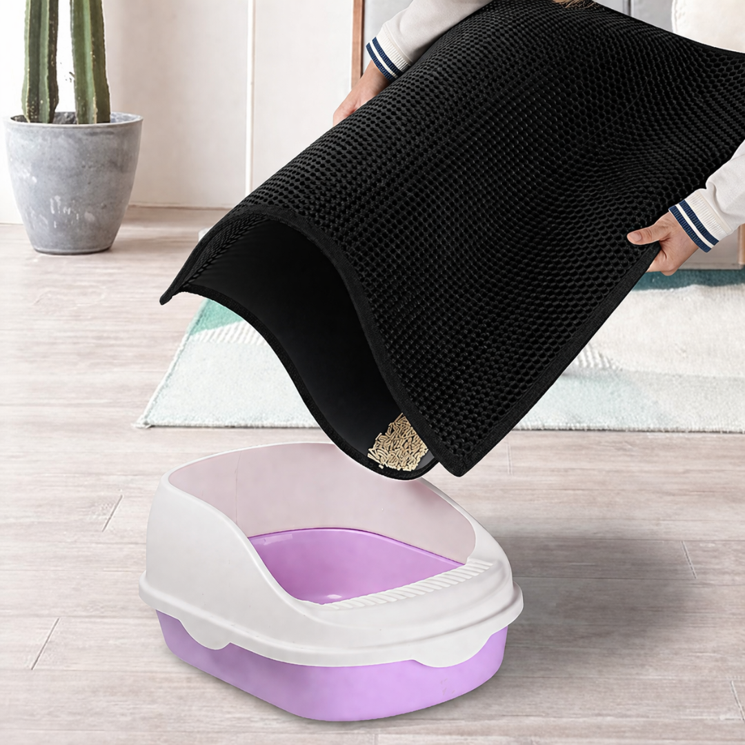 Black Double Layer Cat Litter Pad Waterproof Non Slip Pet Mat Easy Clean