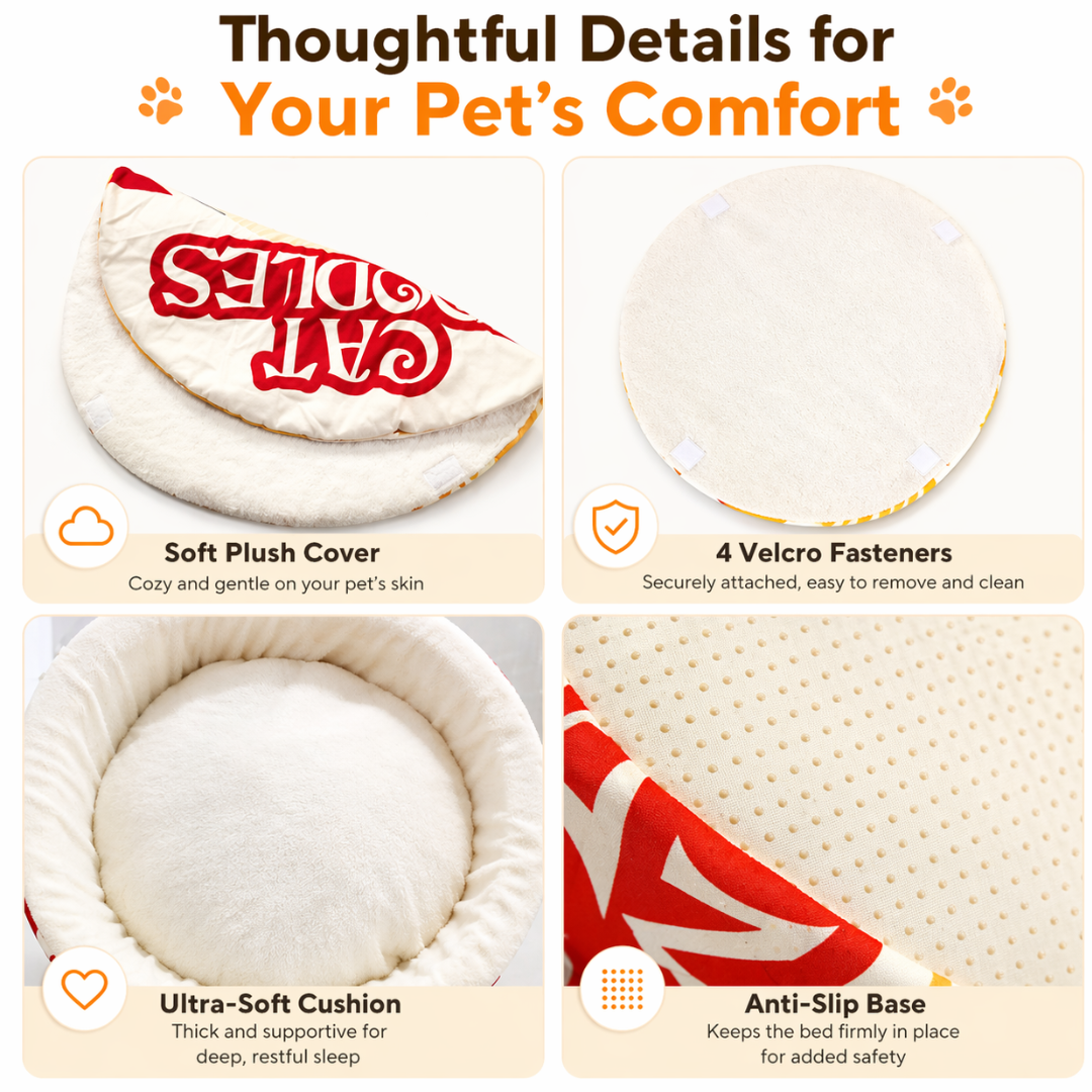 Red Semi Enclosed Plush Cat Bed Cartoon Pet Nest with Removable Cover for Cats