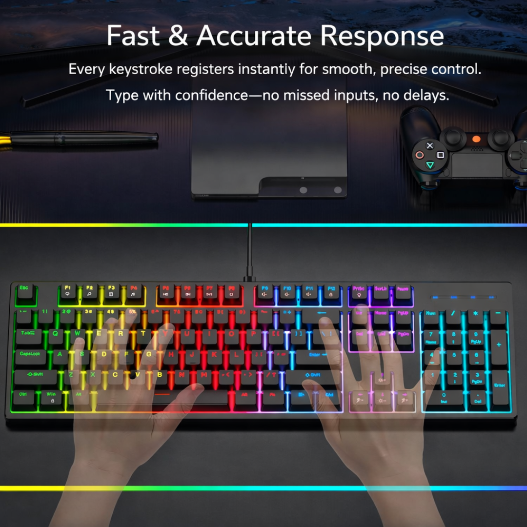 RGB Backlit Mechanical Keyboard 104 Key Wired Ergonomic Gaming Keyboard USB for Desktop Laptop
