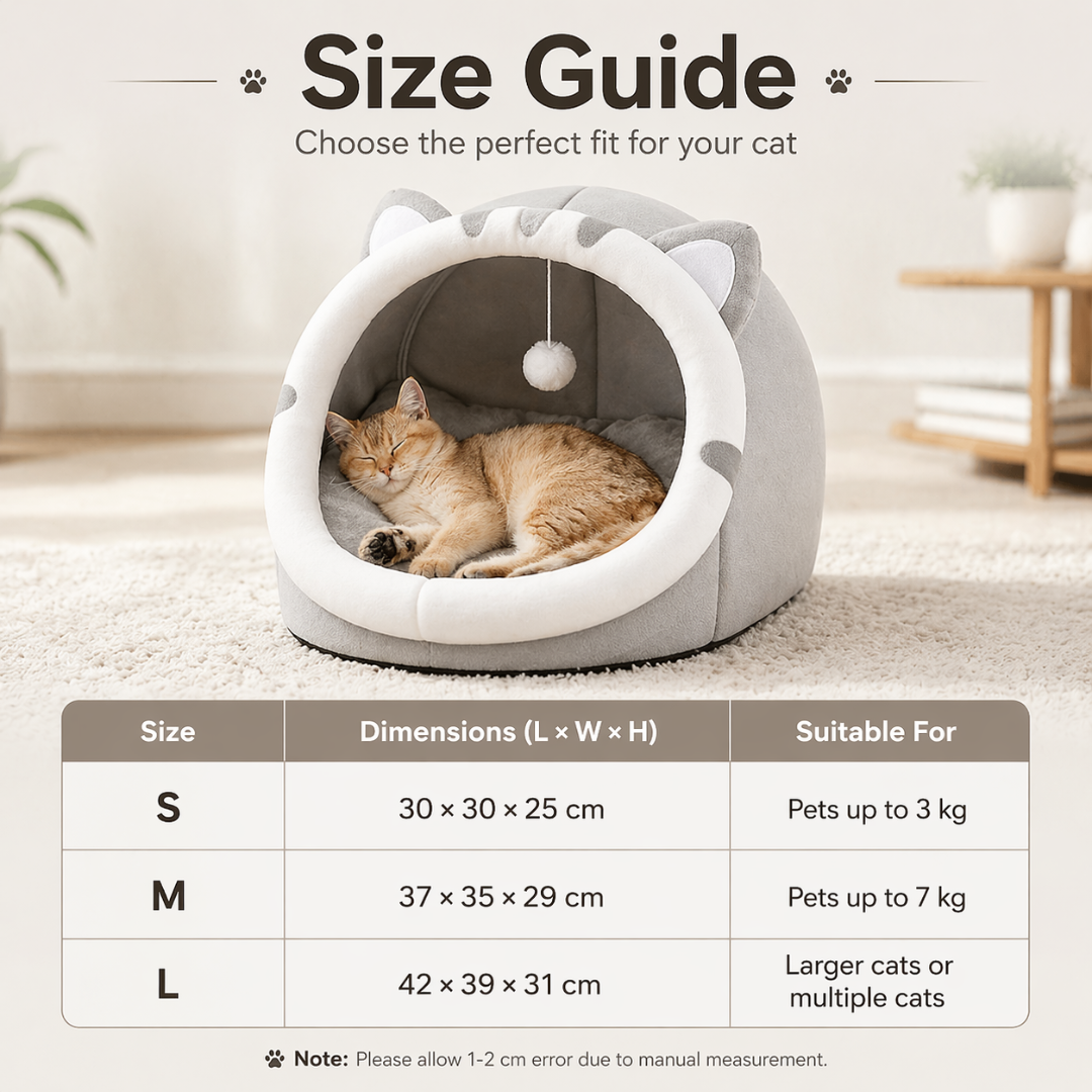 Grey Cotton Enclosed Pet House Cat Bed Cushion Nest for Cats and Small Dogs Indoor