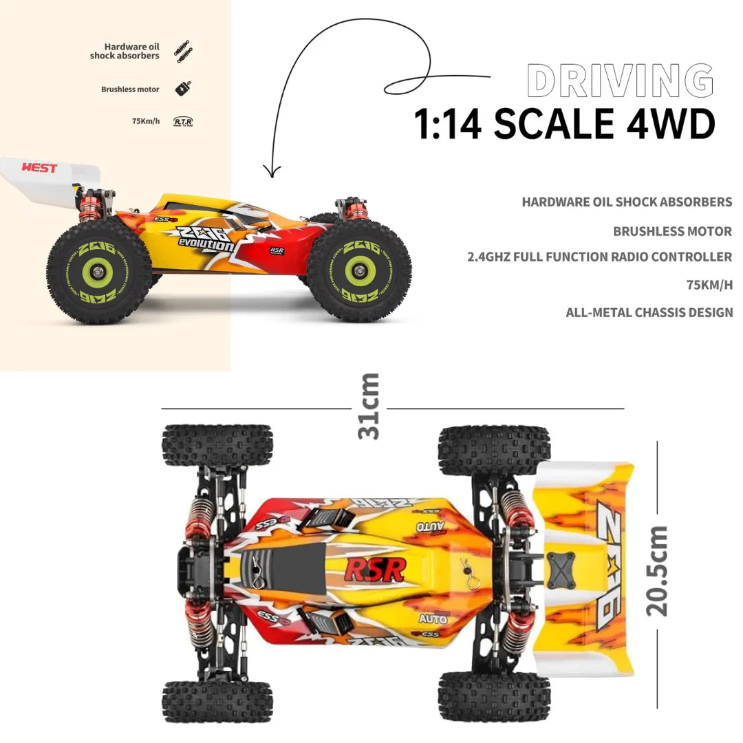 1/14 4WD Brushless Remote Control Car 75km/h 2.4G Off Road Racer