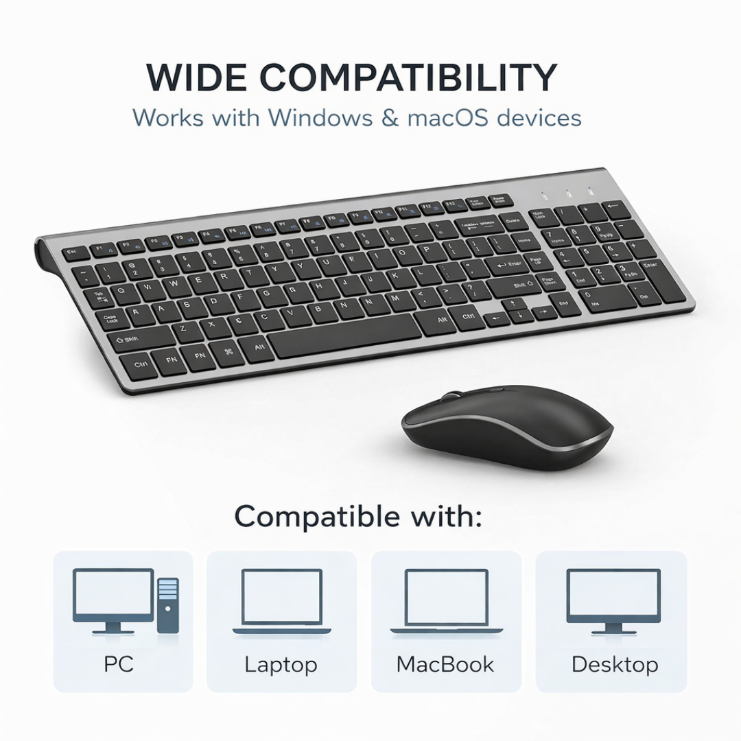 Wireless Keyboard Mouse Combo Bluetooth 5.0 2.4G Rechargeable Full Size Keyboard with Mouse