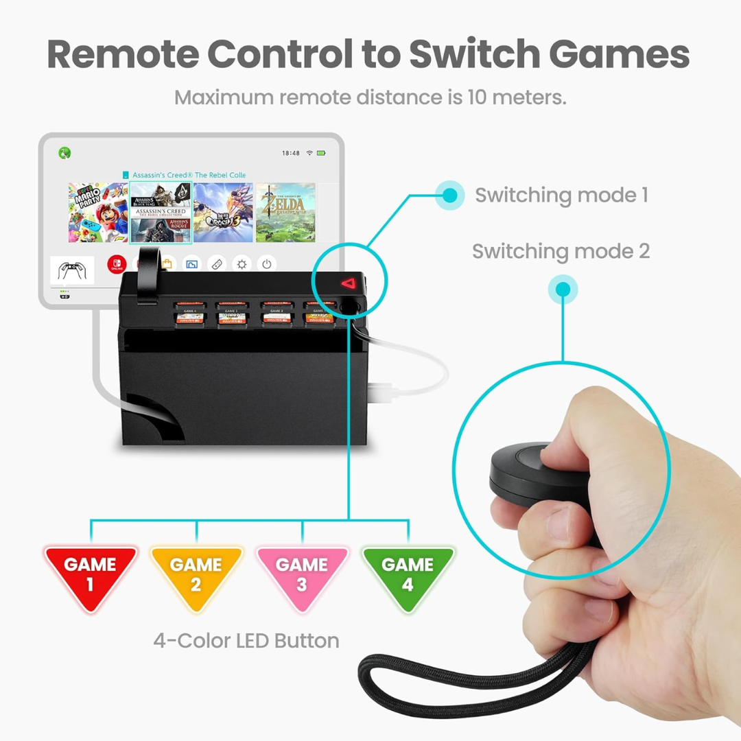 8-in-1 Game Card Reader Switcher Compatible with Switch with Remote Control Auto Card Selector