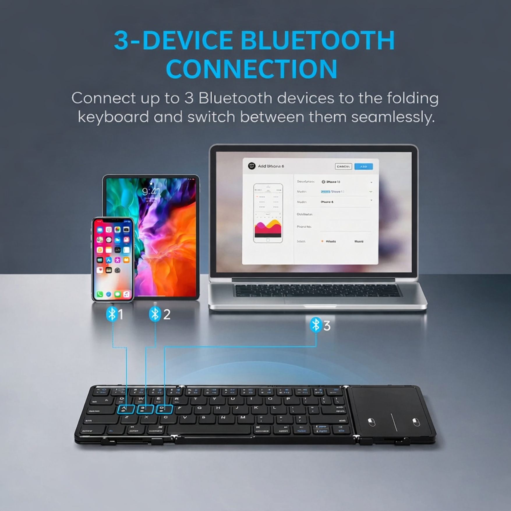Foldable Bluetooth Keyboard with Touchpad PU Leather Rechargeable Wireless Keyboard for Tablet Phone Laptop