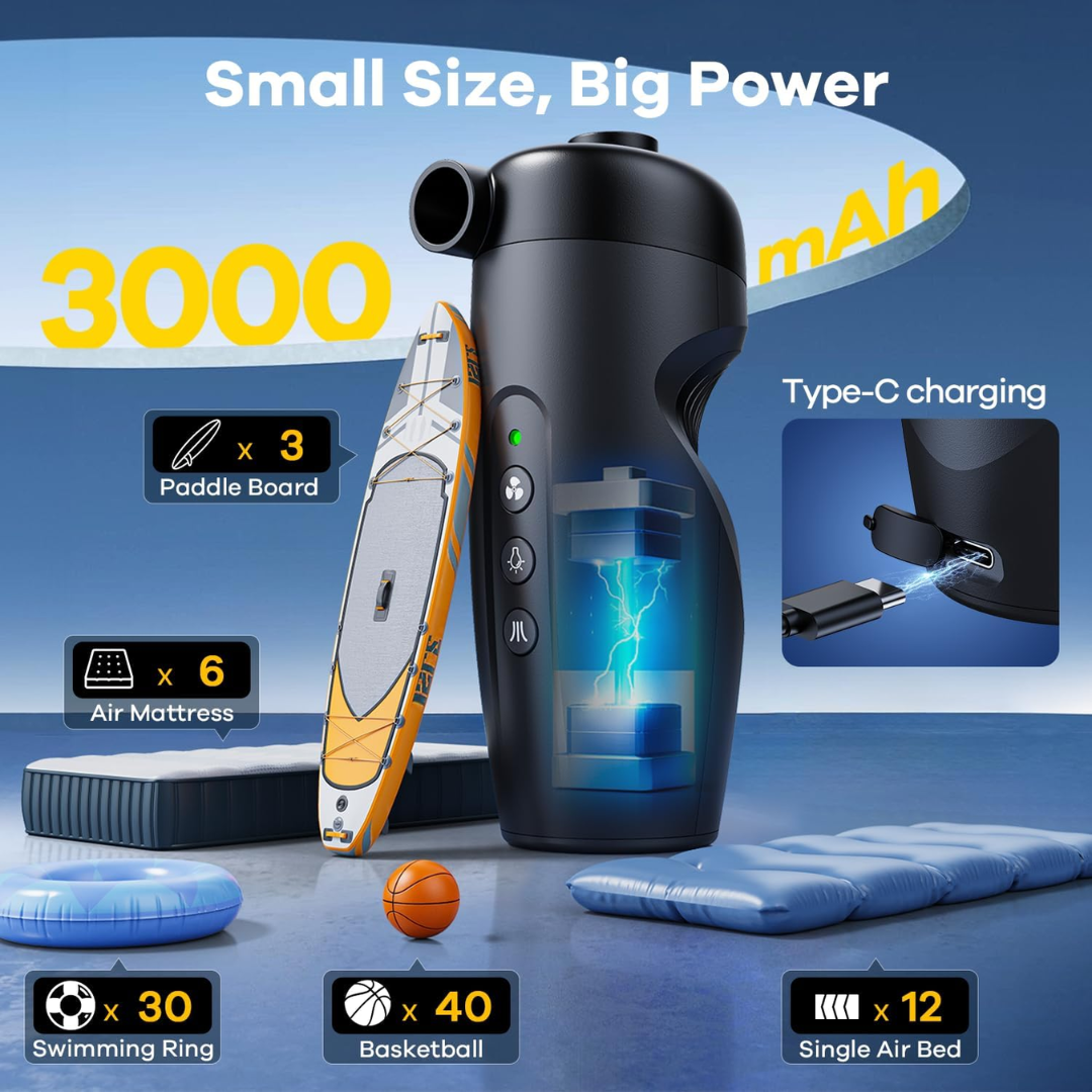 Wireless Portable Air Pump 20PSI Electric Inflator with Light for Outdoor Use