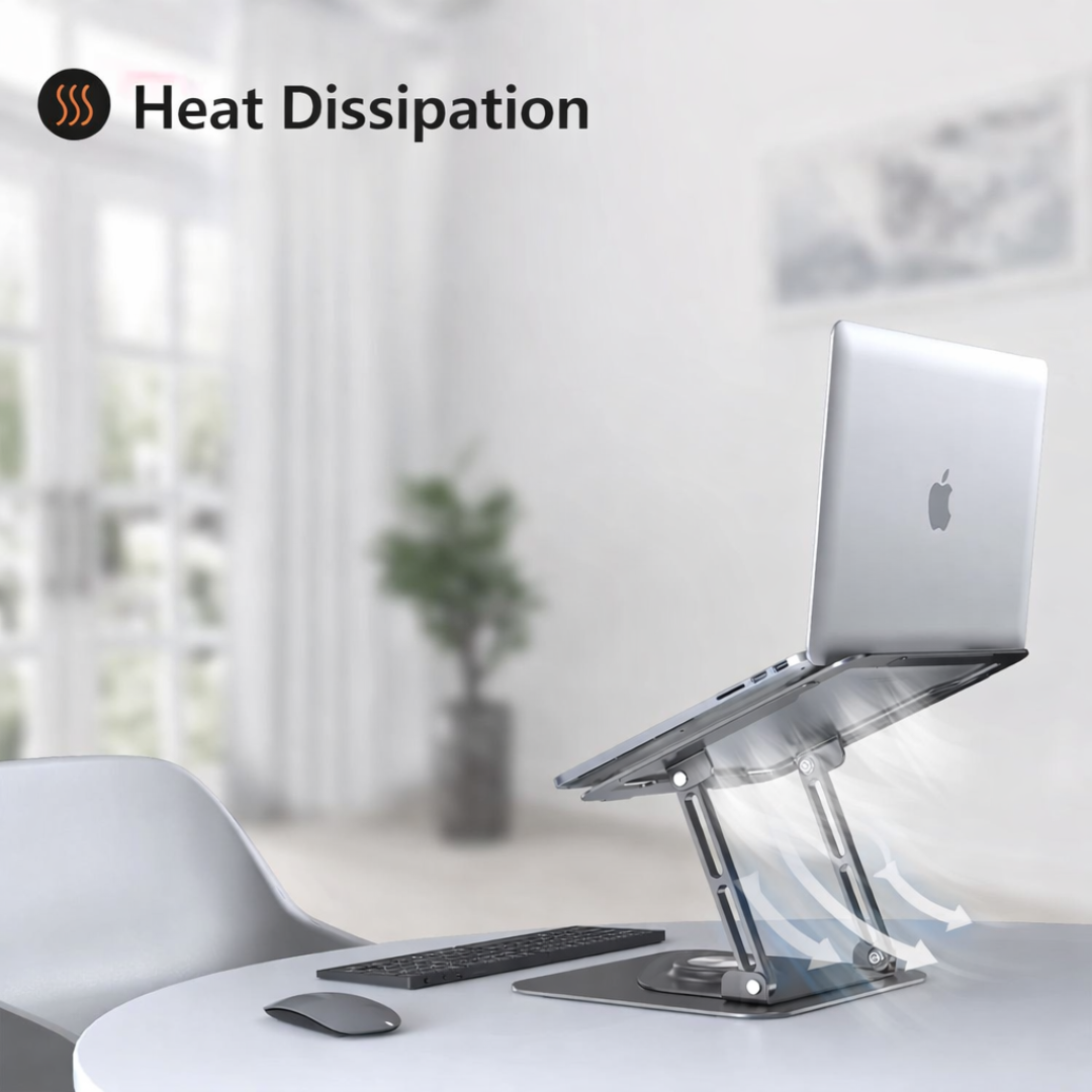 Foldable Aluminum Laptop Stand 360 Rotation Cooling Fan Adjustable Anti Slip Stand for 7–17 Inch