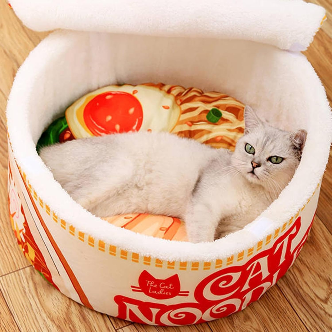 Red Semi Enclosed Plush Cat Bed Cartoon Pet Nest with Removable Cover for Cats