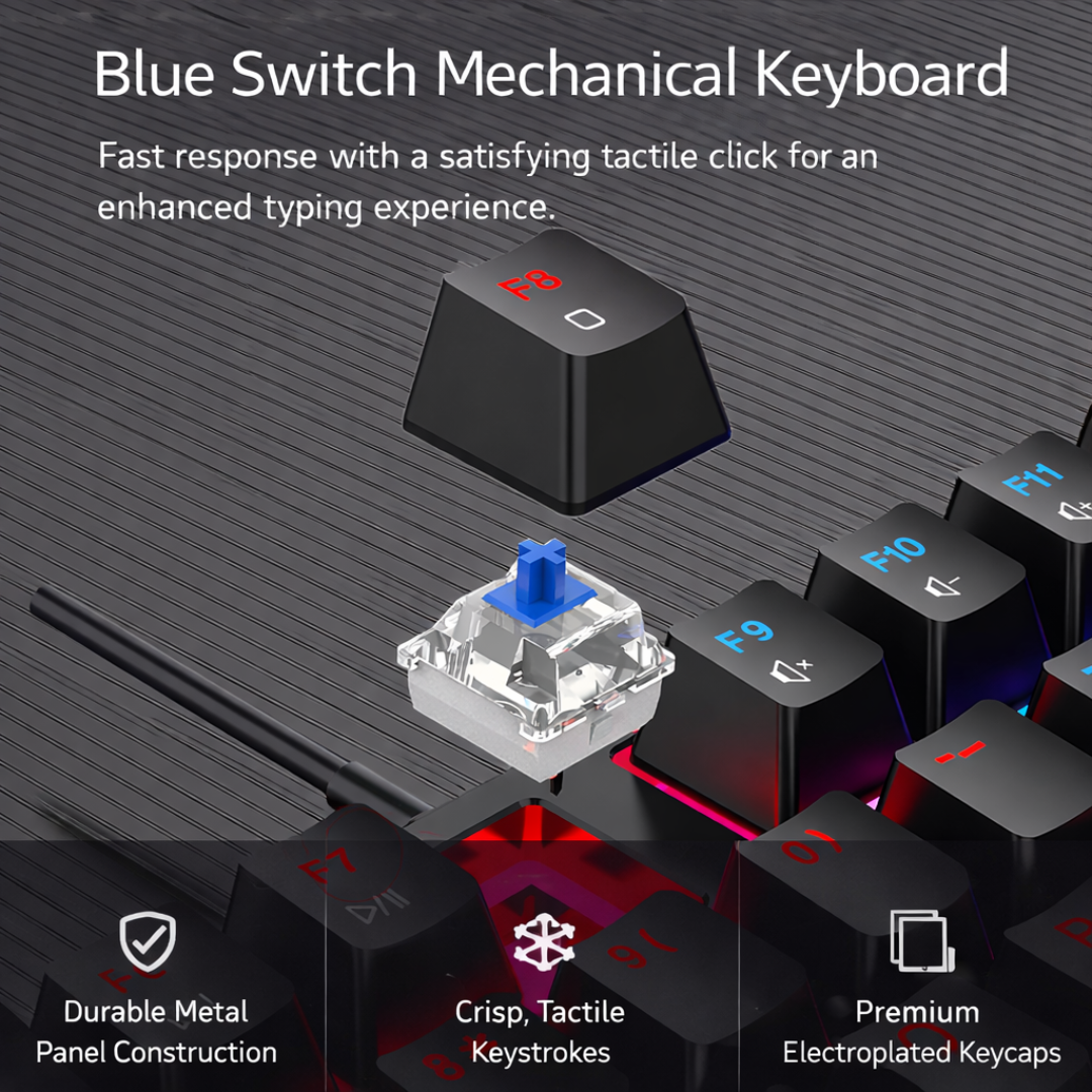 RGB Backlit Mechanical Keyboard 104 Key Wired Ergonomic Gaming Keyboard USB for Desktop Laptop