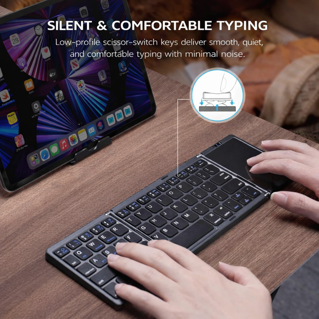 Mini Foldable Bluetooth Keyboard with Touchpad Portable Wireless Keyboard for Tablet Phone Laptop