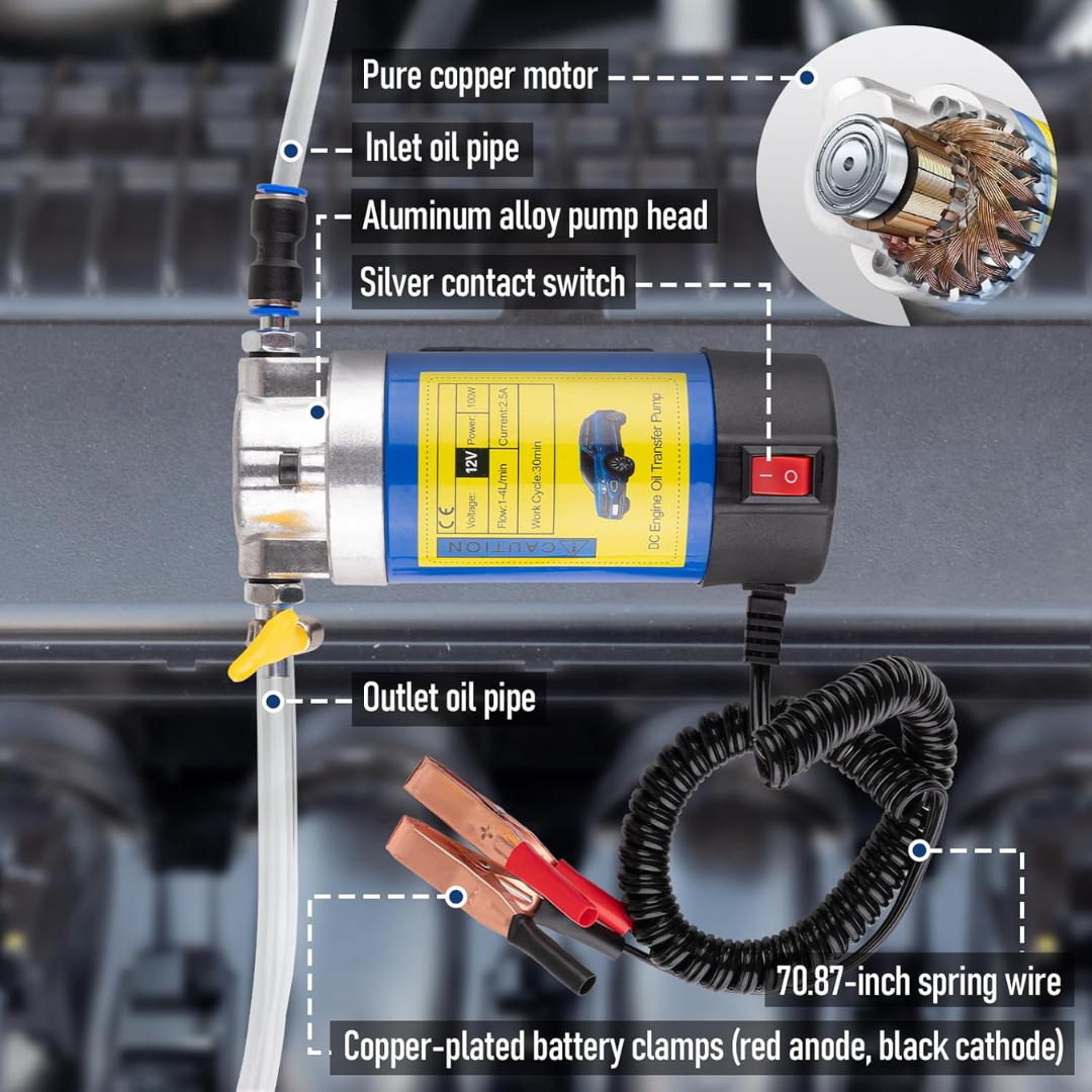 12V Electric Oil Transfer Pump Portable Fuel and Liquid Transfer Pump 1-4L per Minute