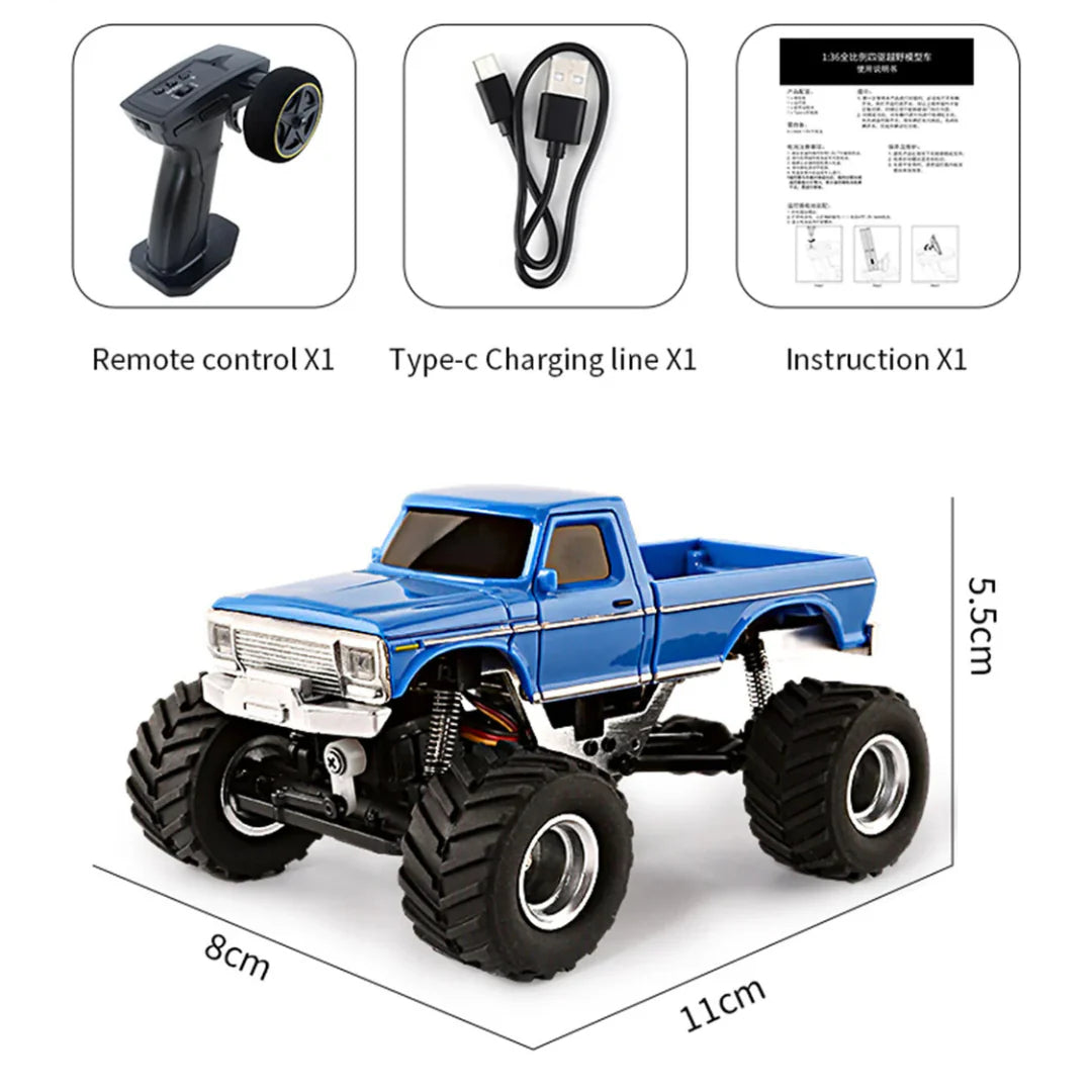 1:36 4WD Mini RC Off Road Monster Truck with LED Lights