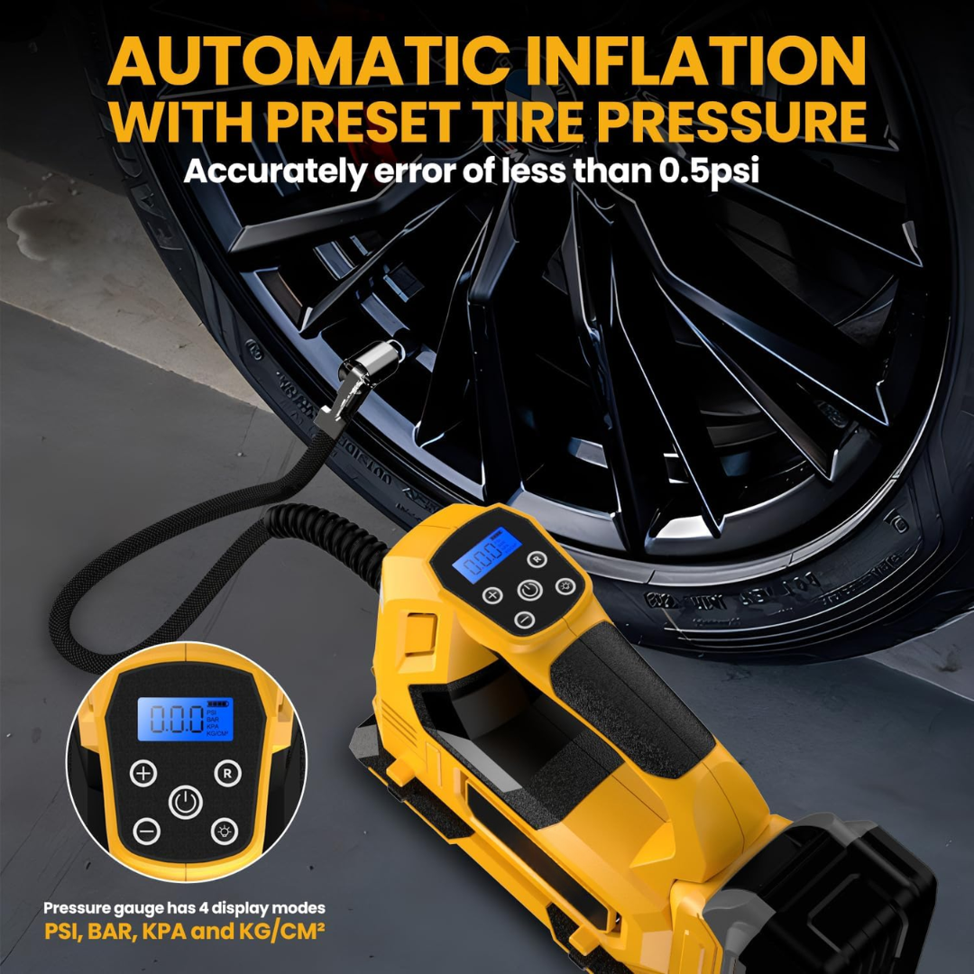 Cordless Air Compressor Pump 150 PSI Digital Display Compatible with DeWalt 18V Battery