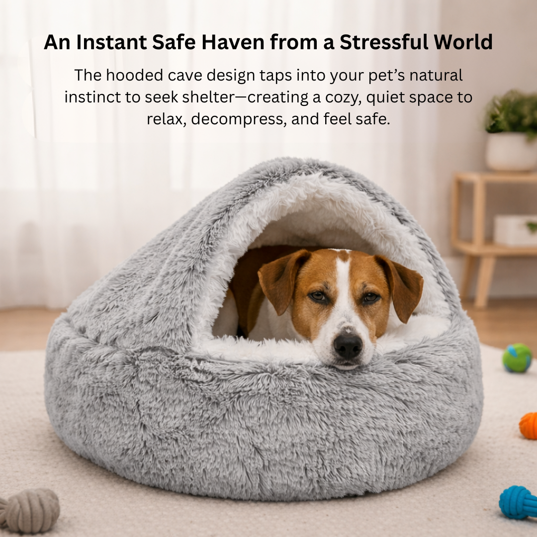 Grey Round Plush Pet Bed 2-in-1 Covered Cat Nest Soft Cushion for Cats and Small Dogs