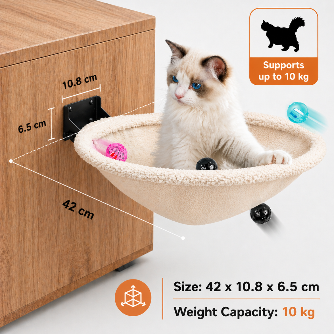 White Foldable Cat Wall Perch Hammock Bed Metal Frame Indoor Shelf