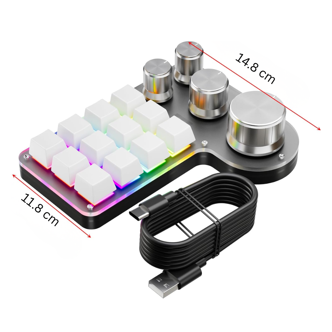 Mini RGB Mechanical Macro Keypad 12 Keys 4 Knobs Programmable Custom Keyboard Hot Swap