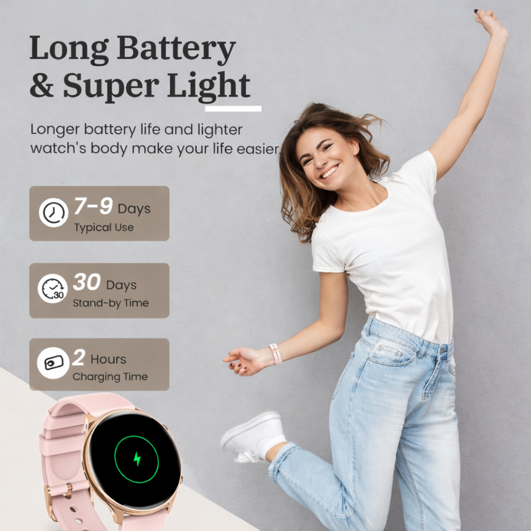 AMOLED Smart Watch with Bluetooth Call, Waterproof Fitness Tracker, Rechargeable Design
