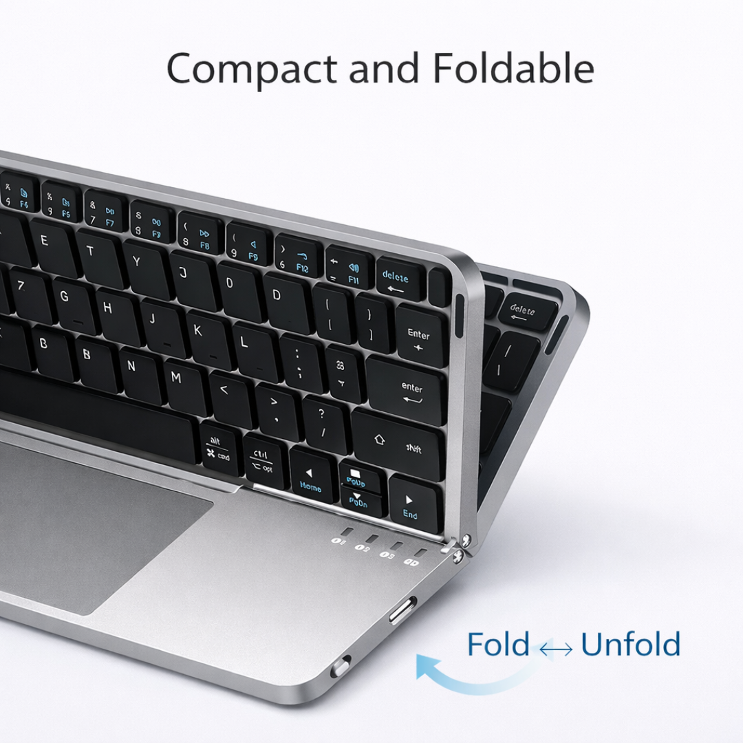 Foldable Bluetooth Keyboard with Touchpad and Phone Holder Rechargeable Portable Keyboard for Tablet Laptop