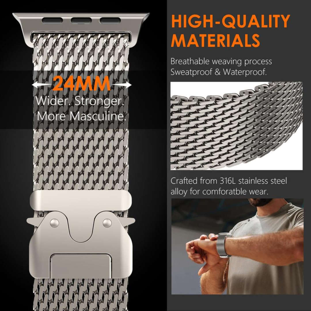 Premium Titanium Milanese Loop Watch Band Compatible with Apple Watch Ultra Series Adjustable Strap