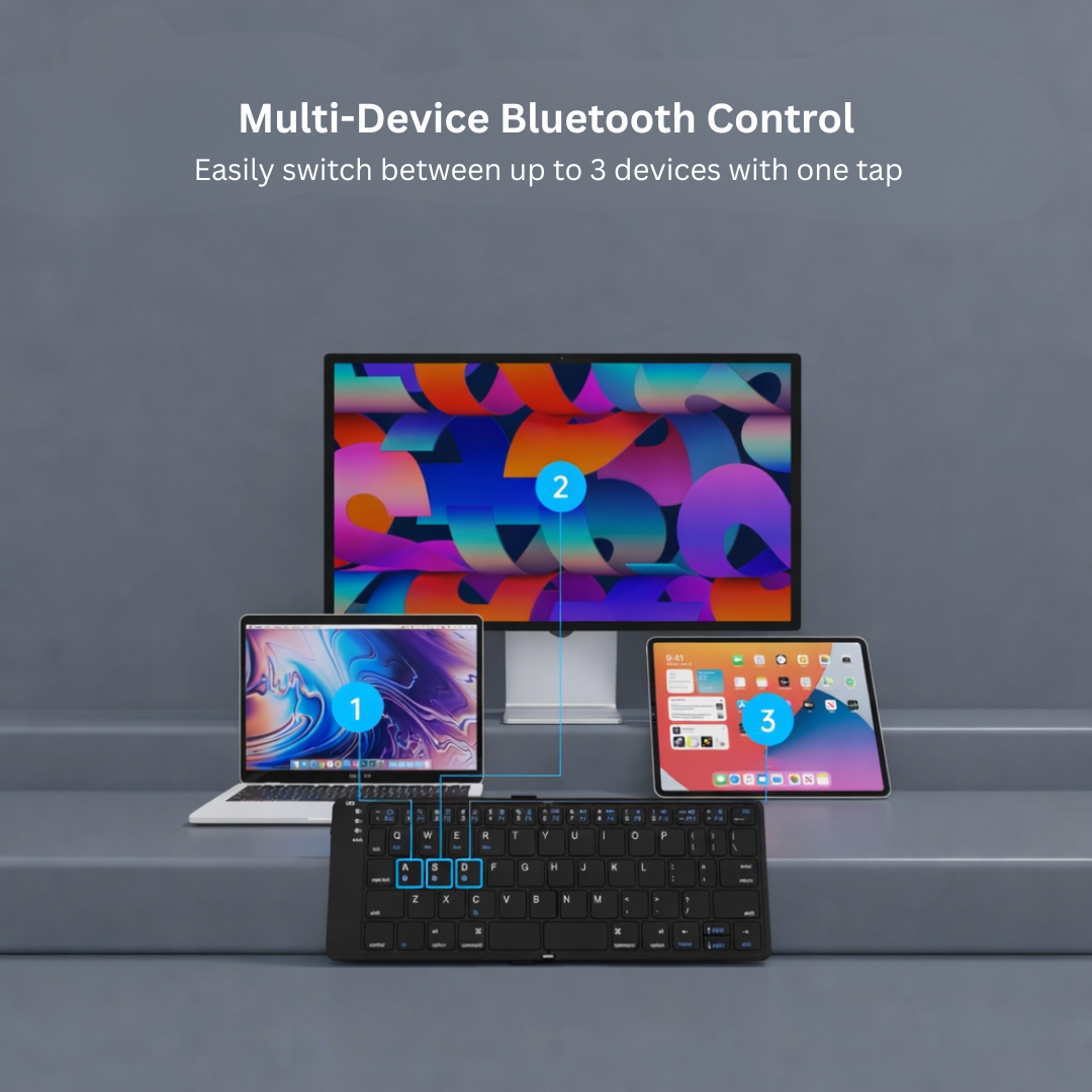 Foldable Bluetooth Keyboard Rechargeable Wireless Keyboard Portable Multi Device for Tablet Laptop