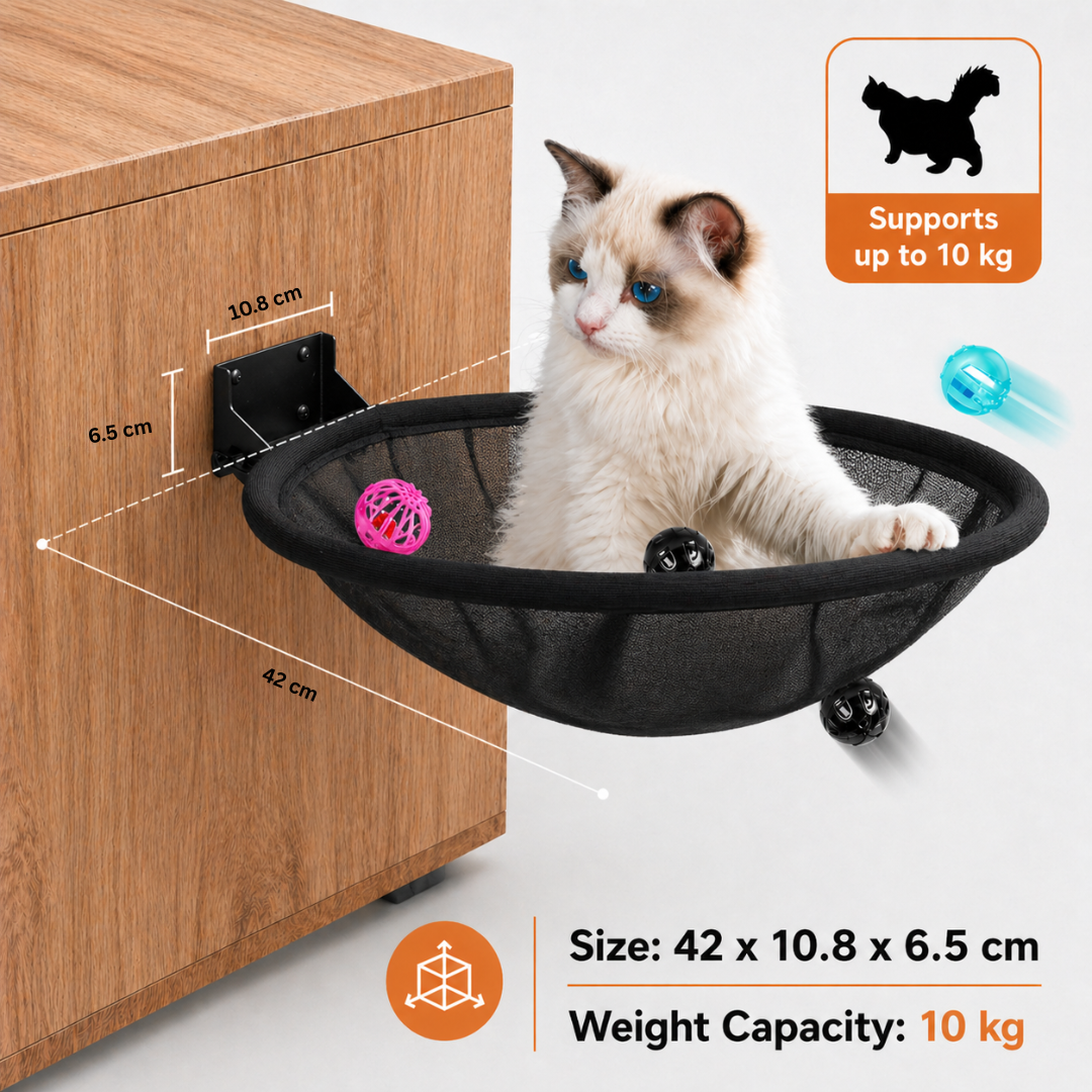 Black Wall Mounted Cat Hammock Perch Foldable Indoor Metal Frame Shelf