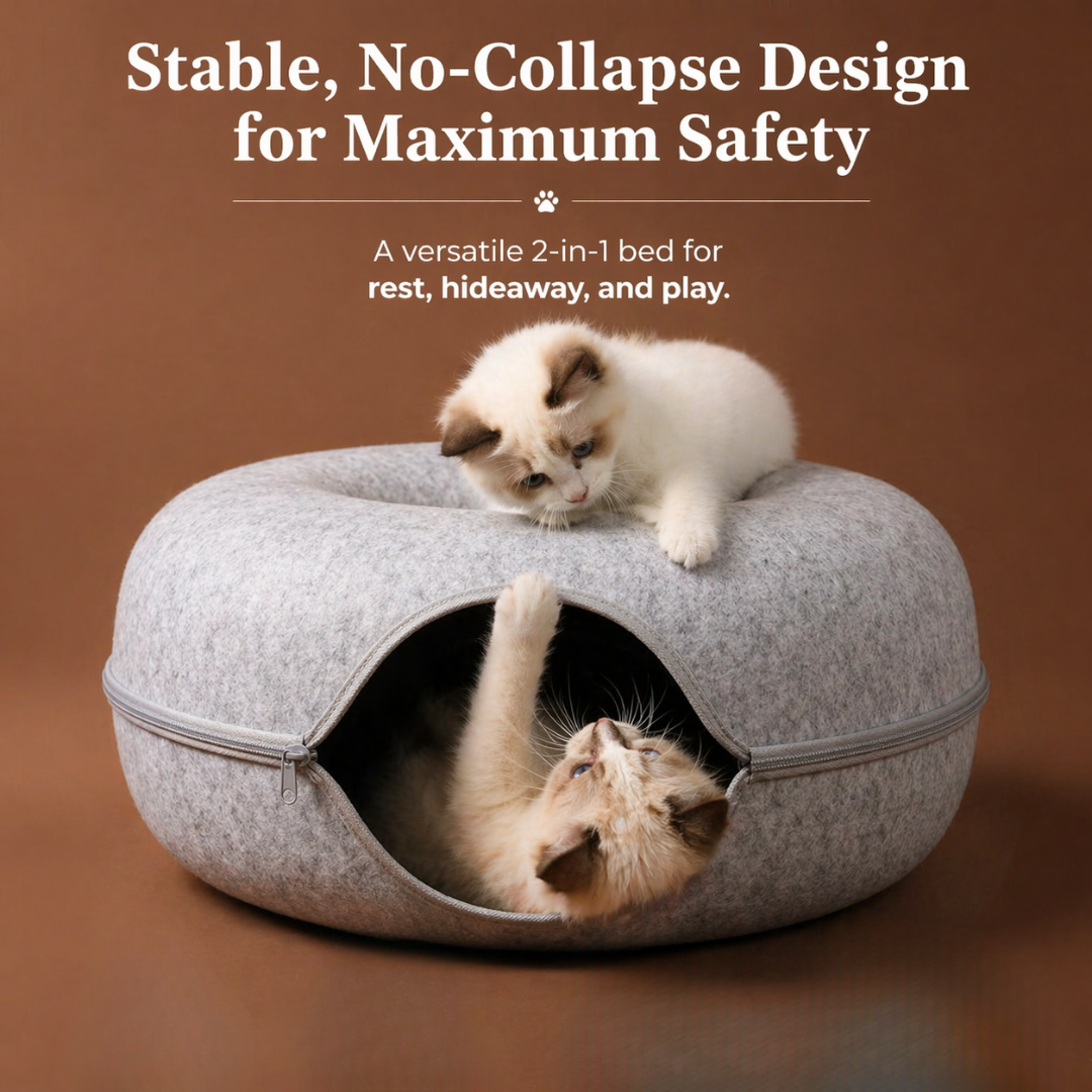 Light Grey Round Felt Cat Tunnel Bed Donut Nest Cat House with Scratcher Design for Cats