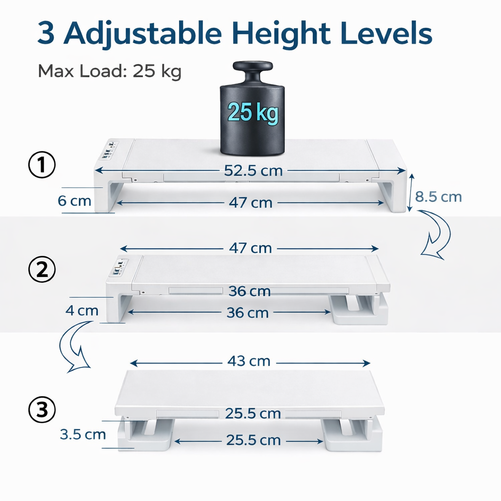 Foldable Monitor Stand Riser Adjustable Desk Shelf with Storage Drawer for Laptop PC Tablet