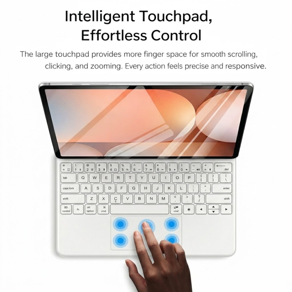 White Keyboard Case with Trackpad for Samsung Galaxy Tab S7, S8, S9 & S9 FE