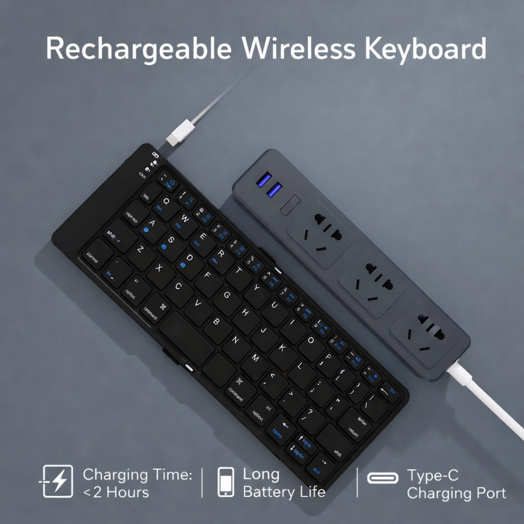 Foldable Bluetooth Keyboard Rechargeable Wireless Keyboard Portable Multi Device for Tablet Laptop