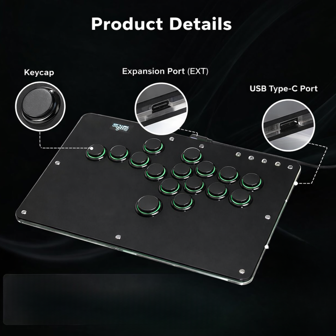 16 Key Leverless Arcade Controller Mechanical Gaming Keypad RGB USB for PC Console