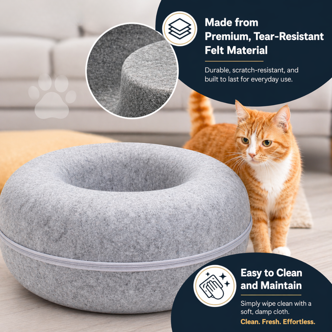 Light Grey Round Felt Cat Tunnel Bed Donut Nest Cat House with Scratcher Design for Cats