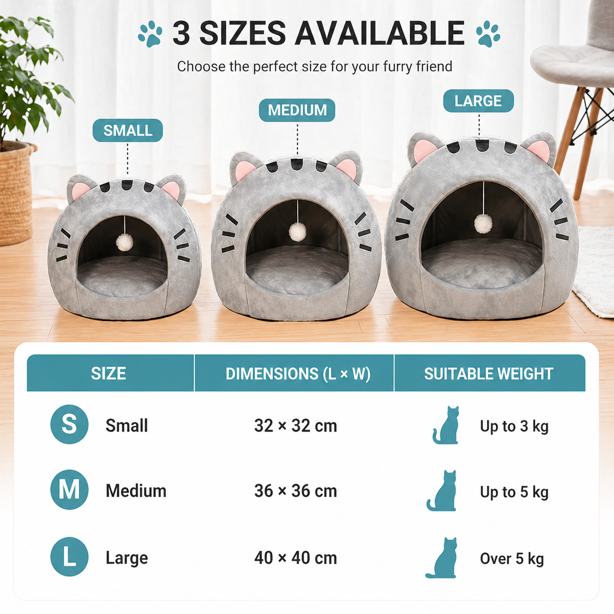 Grey Enclosed Cotton Cat Cave Bed Pet House Cushion for Indoor Cats and Small Dogs