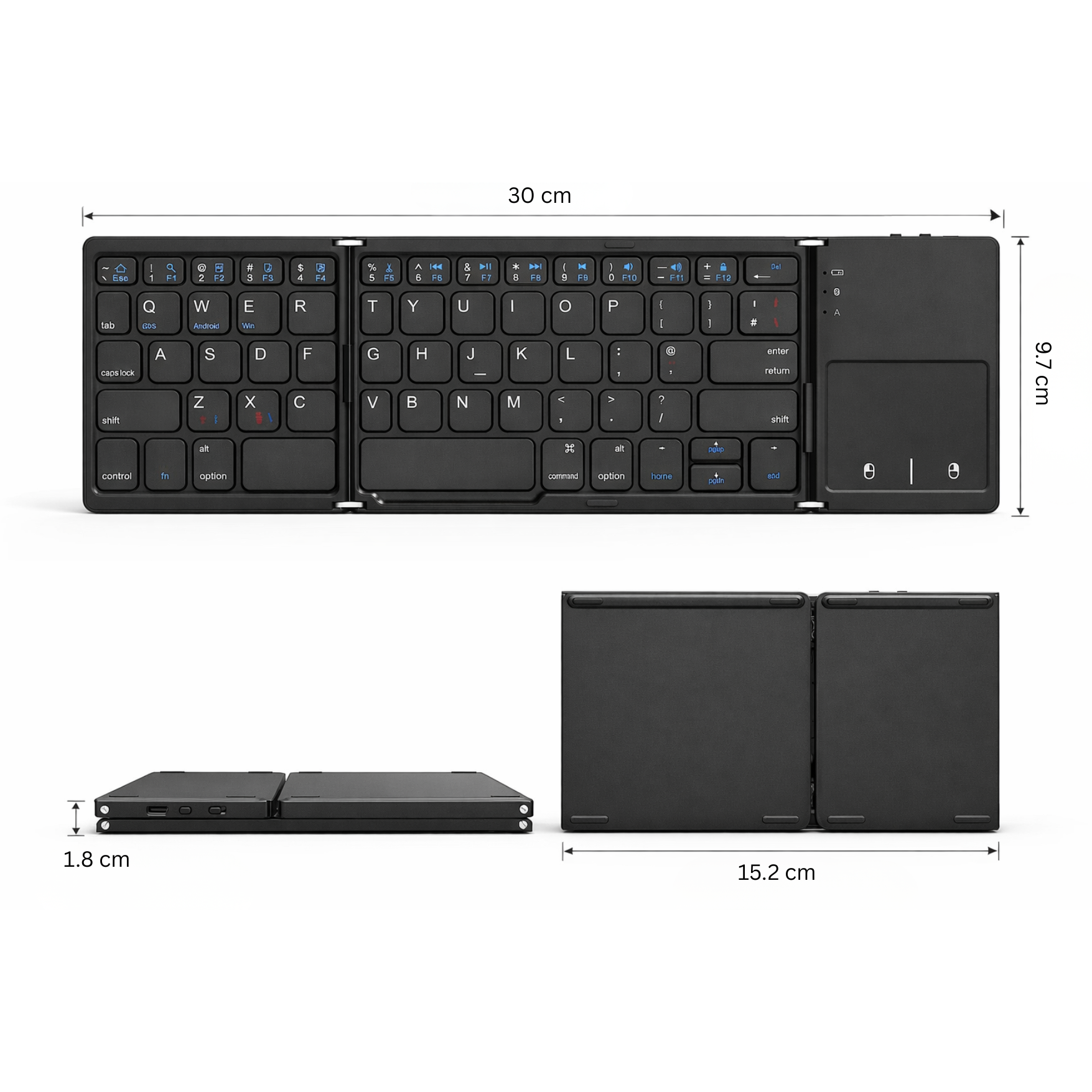 Foldable Bluetooth Keyboard with Touchpad PU Leather Rechargeable Wireless Keyboard for Tablet Phone Laptop