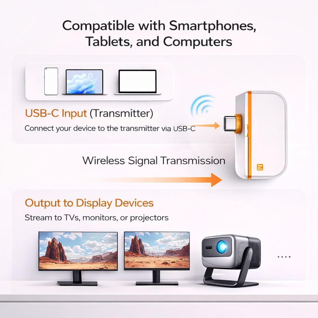 USB-C Wireless HDMI Adapter 1080P Transmitter Receiver 50M Display Extender for Laptop Phone TV