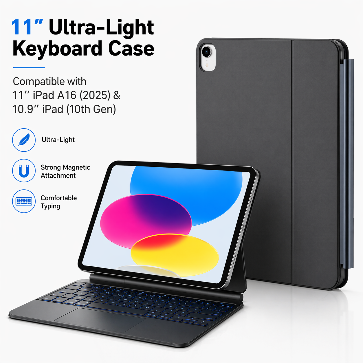 Wireless Keyboard Case with Trackpad for 11” iPad A16 (2025) & 10.9” (10th Generation)